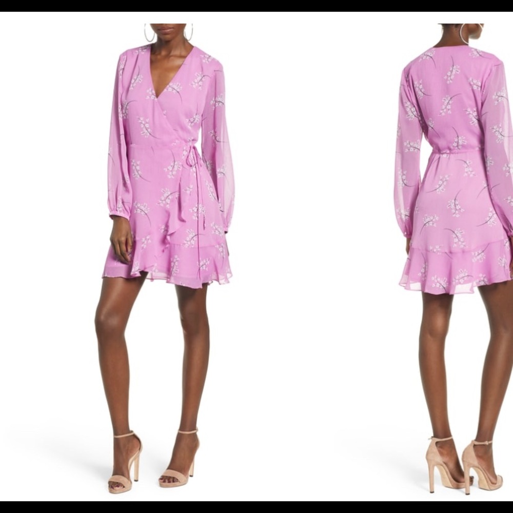 Pink long sleeve wrap dress NWT size xs